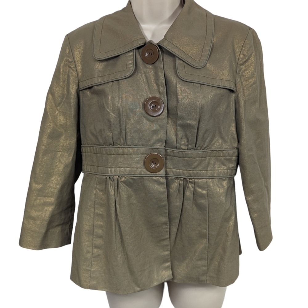 Mac & Jac Linen Blend Metallic Shimmer Safari Jacket Sz 8